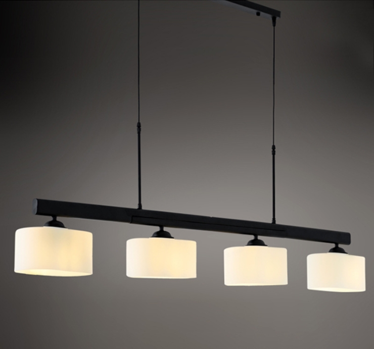 โคมไฟแขวนเพดานสไตล์นอร์ดิกโครงสีดำก้านยาวโป๊ะแก้วสีขาวขุ่นไฟ 4 ดวง [H863]