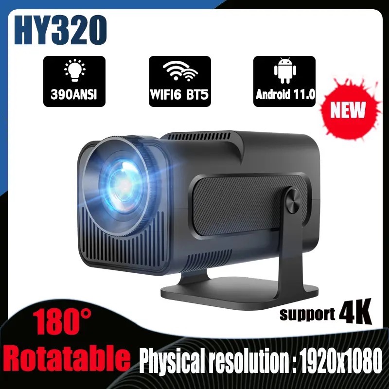 โปรเจกเตอร์ HY320 แอนดรอยด์11 390แอนซิ4K Wifi6คู่1080P ฉาย BT5.0โรงหนังกลางแจ้งแบบพกพาHY300 Projector 4K Android 11 Native 1080P 10000Lumens Dual Wifi6 BT5.0 1920*1080P Cinema Video Game Console Upgrated HY300