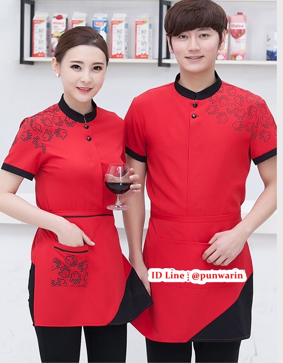 เสื้อพนักงานต้อนรับพนักงานเสริฟพนักงานโรงแรมเสื้อพนักงานร้านกาแฟ F6108004 แดง ดำ เขียว L XL XXL 3XL