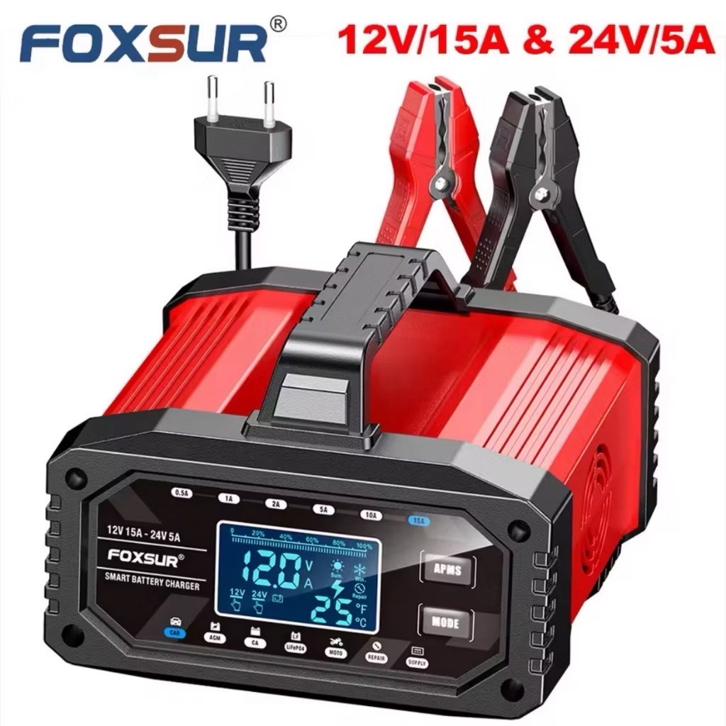 FOXSUR FOXSUR 12V15A รุ่นอัจฉริยะ CPU Ai ที่ชาร์จแบตรถ กระตุ้นแบต CCA ซ่อมแซม แบต รถยนต์