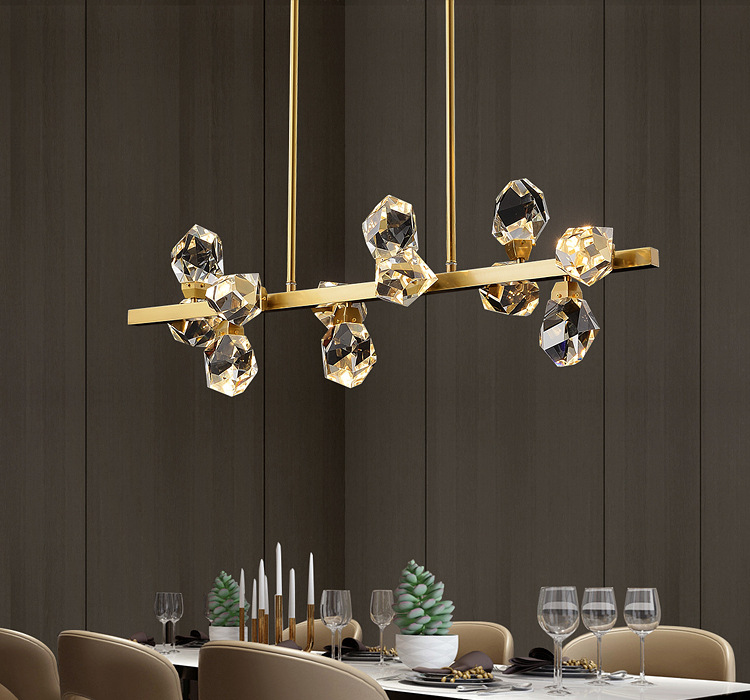 โคมไฟแขวนเพดานโป๊ะโคมทรงเพชรคลิสตัลใสโครงสีทองสไตล์โมเดิร์น Luxury [8367-CRL]