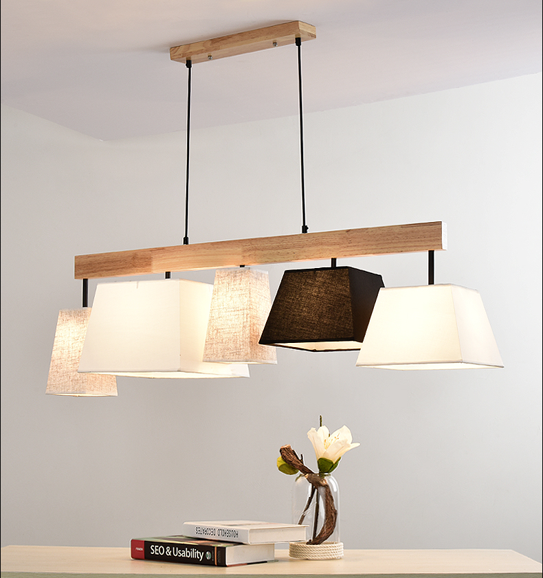 โคมไฟแขวนเพดานคานไม้โป๊ะผ้าคละแบบสไตล์โมเดิร์น [MD02361]