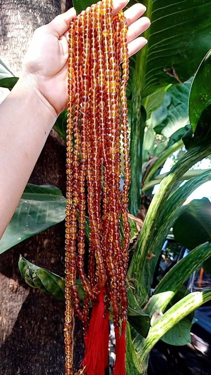 สร้อยคอ ประคำ อำพันแท้ 108เม็ด (ขนาด7มิล) (ขายปลีก ขายส่ง)