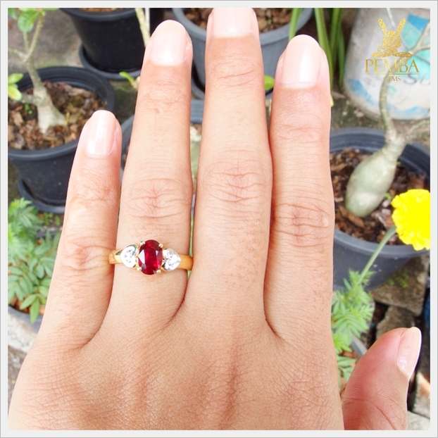 แหวนทับทิมแท้ สีแดงเลือดนก เงินแท้ชุบทอง ใส่ติดนิ้วเก๋ๆ แหวนพลอยแท้