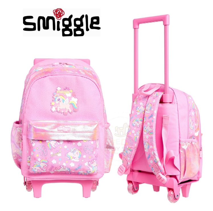 กระเป๋าเป้สะพายหลังพร้อมล้อลากสำหรับเด็ก Smiggle Wonder Junior Backpack Trolley with Light Up Wheels (Pink)