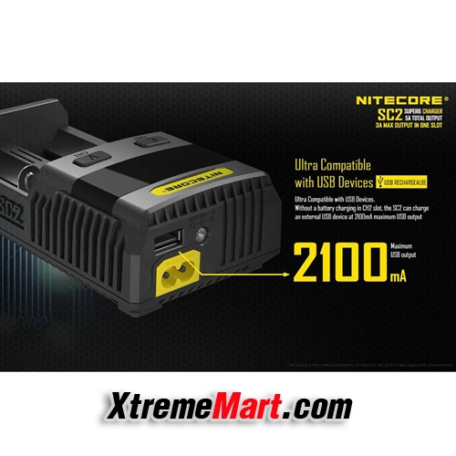 เครื่องชาร์จ Nitecore SC2 Superb Charger ชนิด 2 ราง แยกชาร์จอิสระ เป็นรุ่นชาร์จไฟ 3A ช่วยให้เต็มเร็ว สามารถชาร์จผ่าน USB ได้