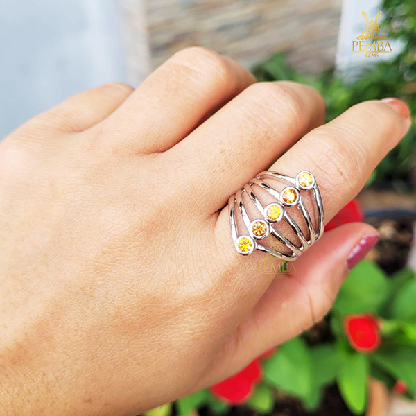 แหวนบุษราคัมแท้ สีเหลืองมะนาว เงินแท้925 ชุบทองคำขาว แหวนพลอยแท้