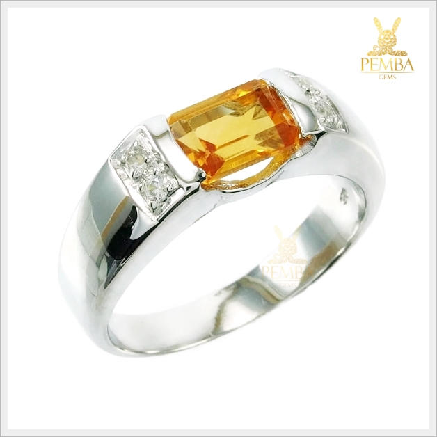 แหวนซิทรินแท้ เงินแท้925 ชุบทองคำขาว แหวนพลอยแท้