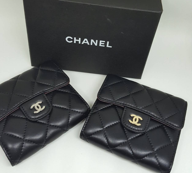 กระเป๋าสตางค์ cn lamb skin wallet หนังแกะ สีดำ ใบสั้น