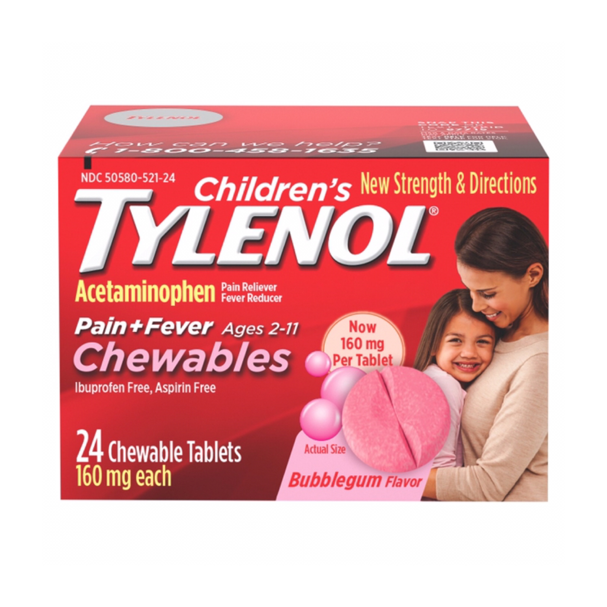ยาแก้ปวดลดไข้แบบเม็ดเคี้ยวสำหรับเด็ก Tylenol Children's Pain+Fever Chewables (Bubblegum)