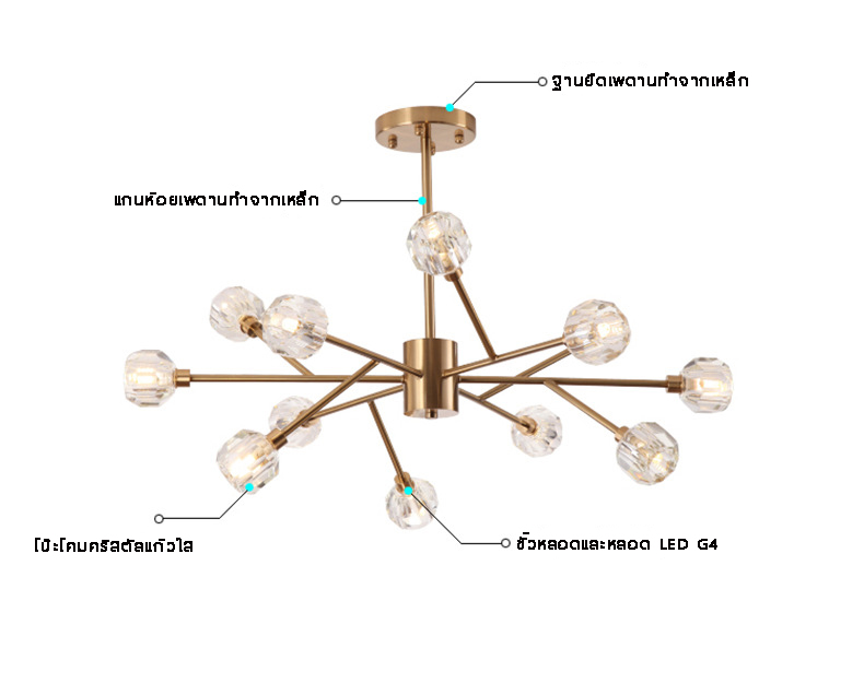 โคมไฟติดเพดานลายกิ่งคริสตัลสีทอง LED G4 [CRS18]