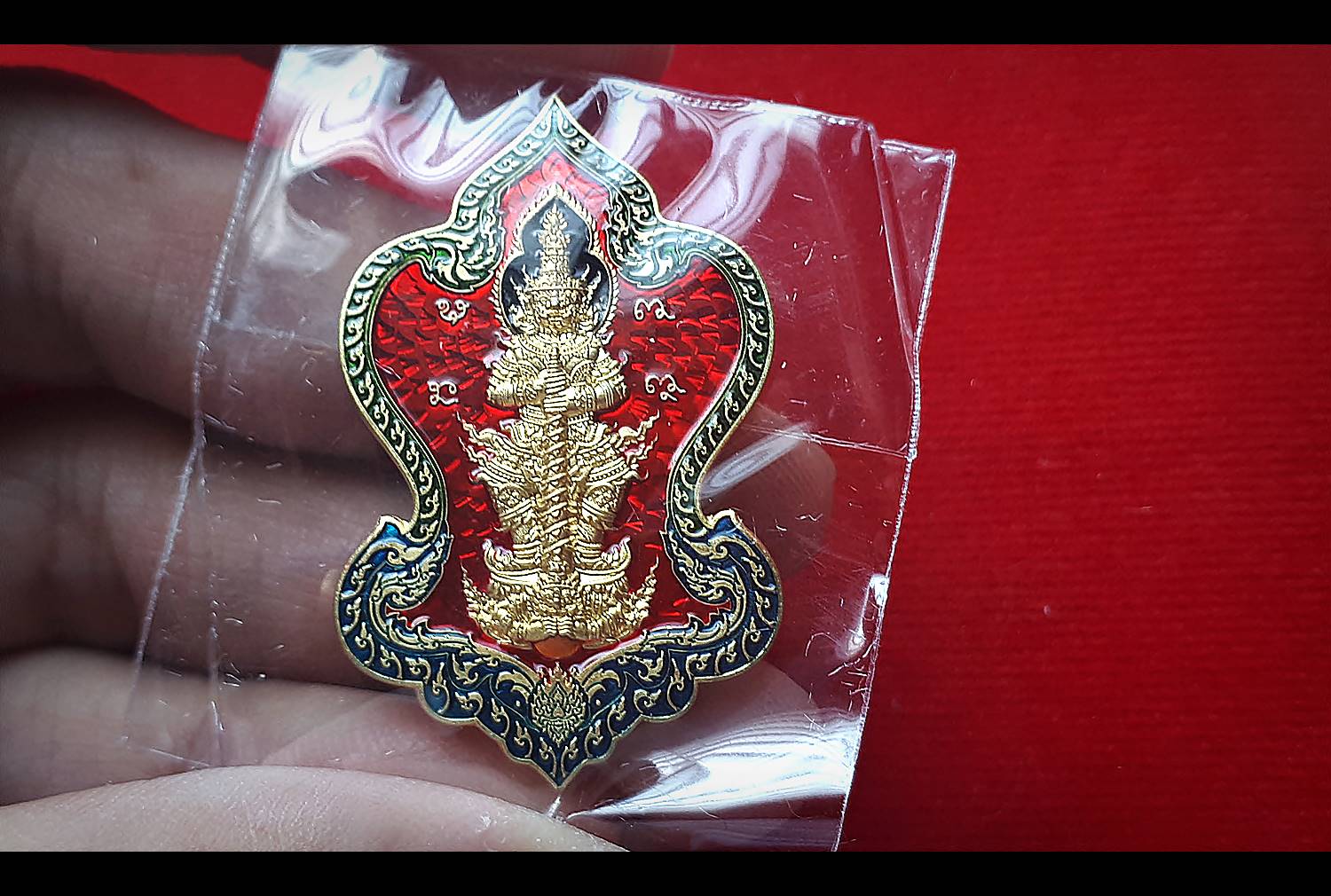 เหรียญ ท้าวเวสสุวรรณ หนุนทรัพย์ เนื้อทองระฆัง(ฝาบาตร ทองทิพย์) ลงยาสีแดงขอบสีเขียว ปี2561 หลวงพ่อหนุน วัดพุทธโมกข์