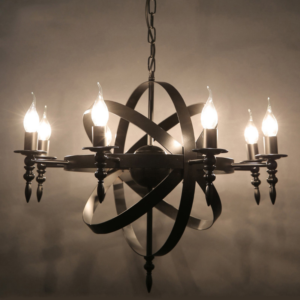 โคมไฟแขวนเพดานเหล็กดัดวงแหวนทรงกลมตกแต่งก้านลายแท่งเทียนสไตล์ Industrial [W8715]