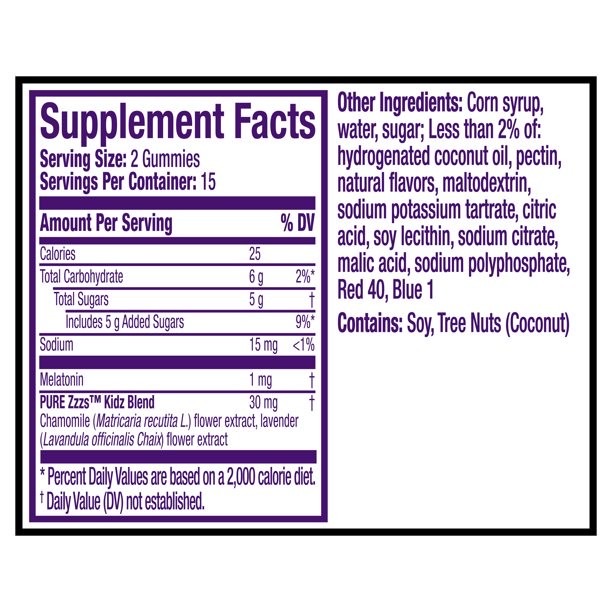 วิตามินช่วยเสริมการนอนหลับสำหรับเด็กชนิดกัมมี่ Vicks PURE Zzzs Kidz Melatonin + Chamomile & Lavender Gummies (24 Gummies)