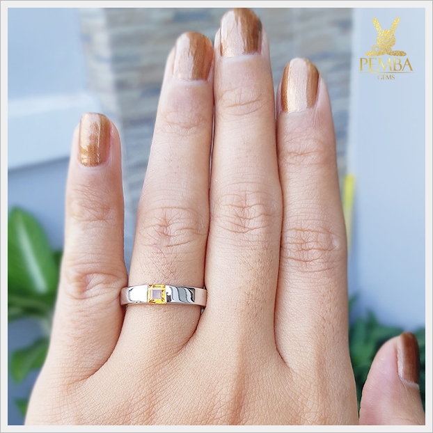 แหวนบุษราคัมแท้ ทรงสี่เหลี่ยม มีสไตล์ ใส่เพิ่มความอย่างมั่นใจ แหวนพลอยแท้