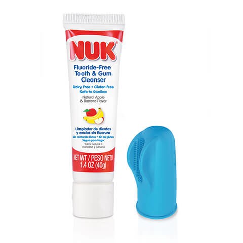 ชุดทำความสะอาดเหงือกและฟัน NUK Grins & Giggles Infant 3-Sided Fingerbrush with Fluoride-Free Tooth & Gum Cleanser Set