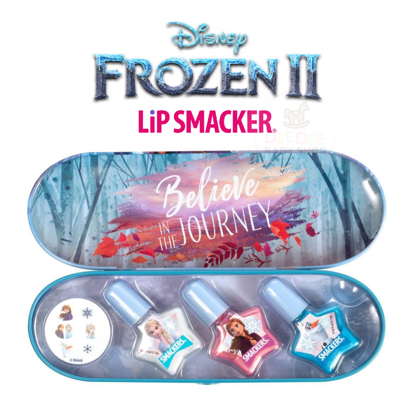 ชุดสีทาเล็บพร้อมสติ๊กเกอร์ติดเล็บและกล่องบรรจุ SMACKERS Frozen 2 Nail Polish Tin