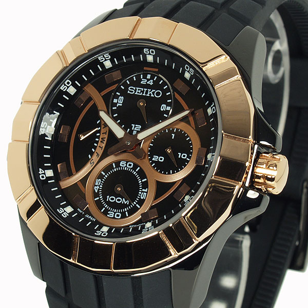 Seiko road men's multifunction watch rose gold SRL072P1 black polyurethane belt