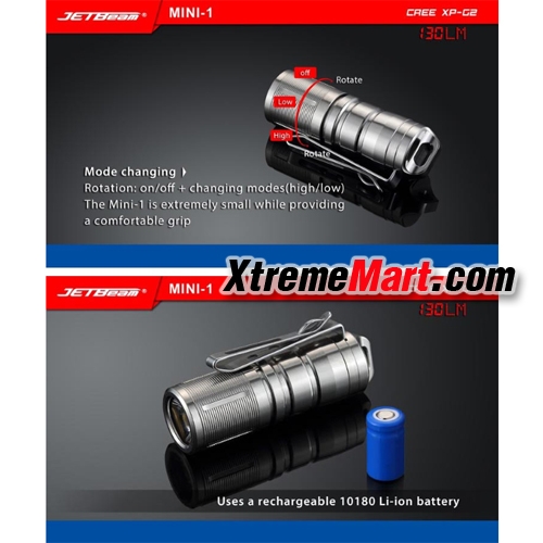 ไฟฉายมินิ JETbeam Mini-1 แสงขาว XP-G2 LED 130LM ชาร์จ USB พร้อมคลิปเหน็บ ติดที่หมวกได้