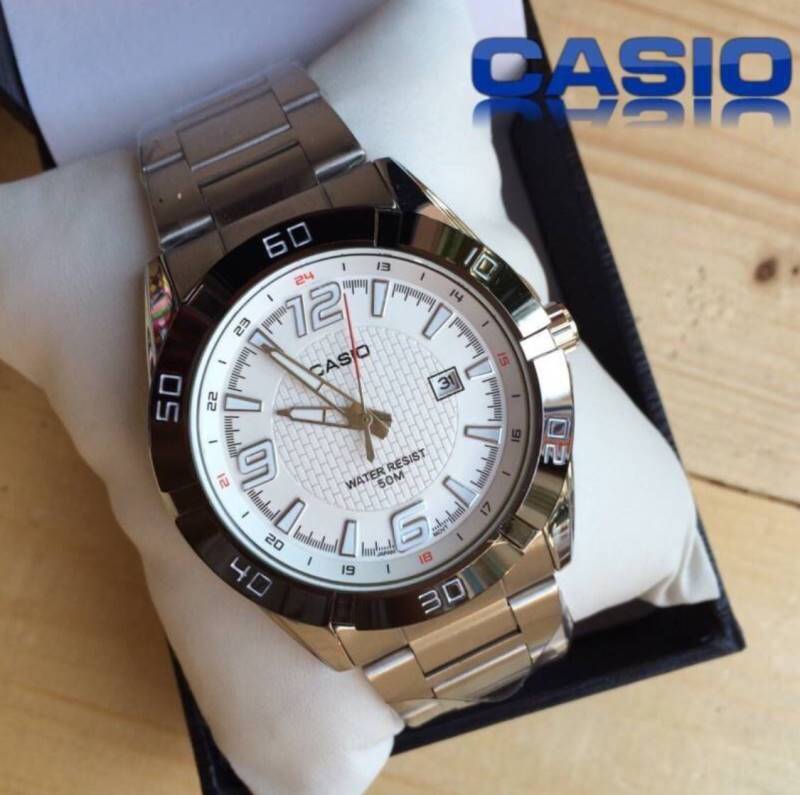 นาฬิกา Casio Edifice เกรด AAA 2 ระบบสีเงิน สายเลสสีเงิน หน้าปัดสีขาว ขั้นเทพ