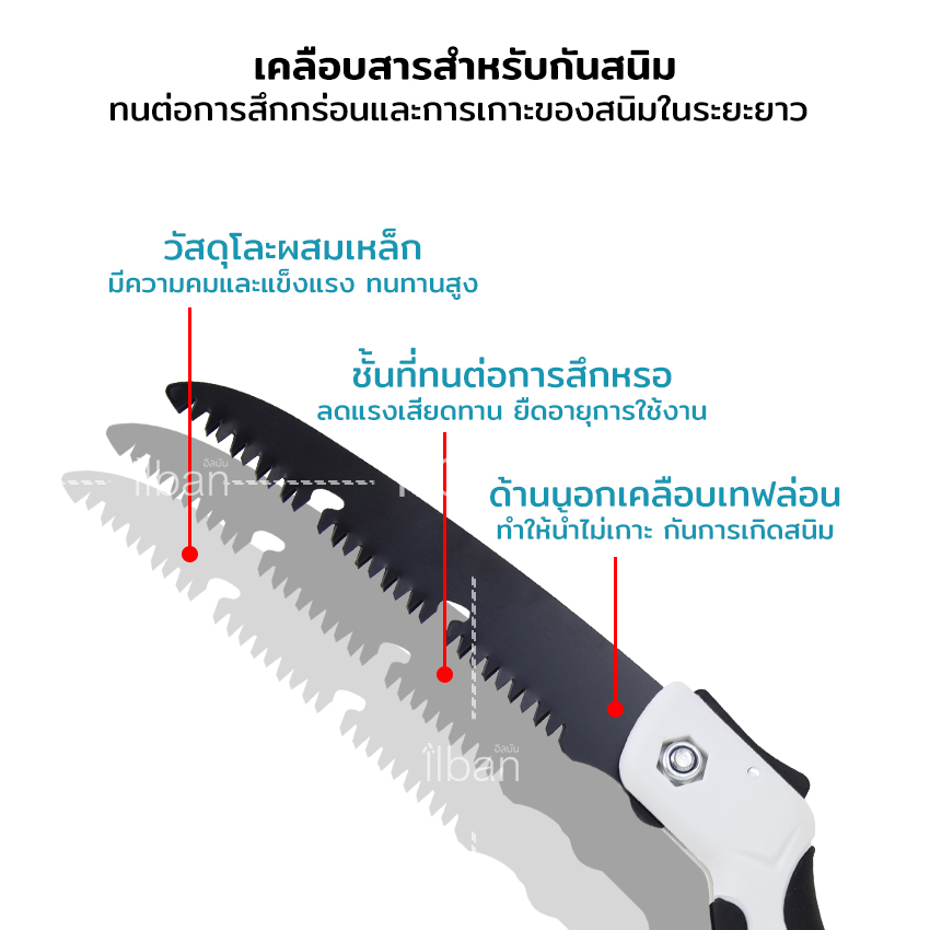 ilban เลื่อยพับ เลื่อยกิ่งไม้ ตัดกิ่งไม้ เลื่อยหางหนู แบบมีเซฟตี้ ไม่เป็นสนิม ทนต่อการสึกกร่อน พกพาสะดวก ปลอดภัย 13/21/30 cm Folding Saw 13cm SAW13