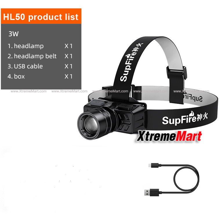 ไฟฉายคาดหัว mini Superfire HL50 LED Q5 USB Rechargeable Mini Headlight พร้อมสายชาร์จ USB (ชุดละ)