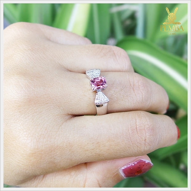 แหวนพิงค์สปิเนลแท้ สีชมพูสวยใส ใส่ได้ทุกโอกาส แหวนพลอยแท้