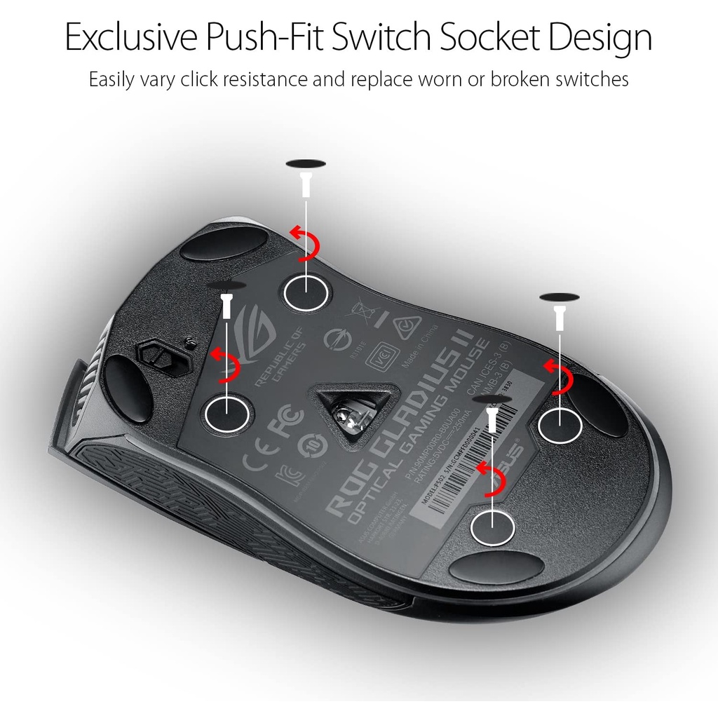 ASUS Optical Gaming Mouse - P502 ROG Gladius II | Ergonomic Right-hand Grip | PC Gaming Mouse