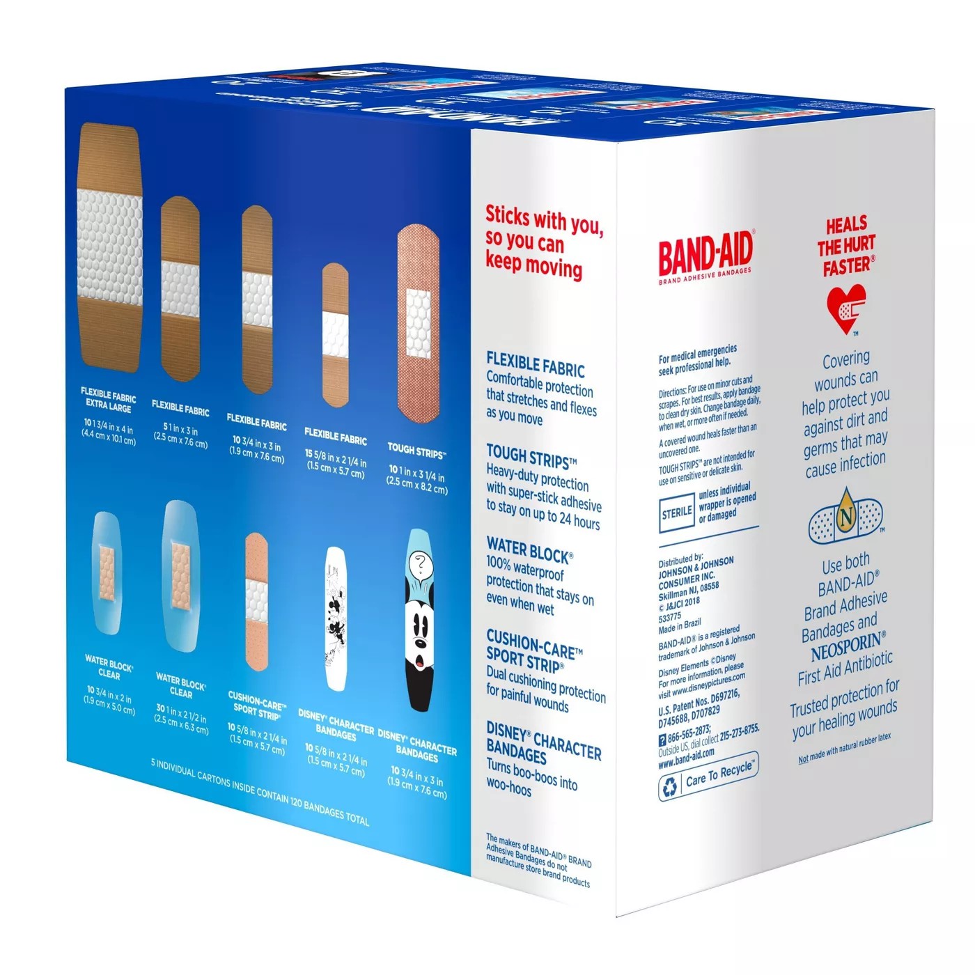 พลาสเตอร์ปิดแผลคละแบบ Johnson & Johnson BAND-AID Brand Adhesive Bandages - Family Pack (120 Assorted Sizes)