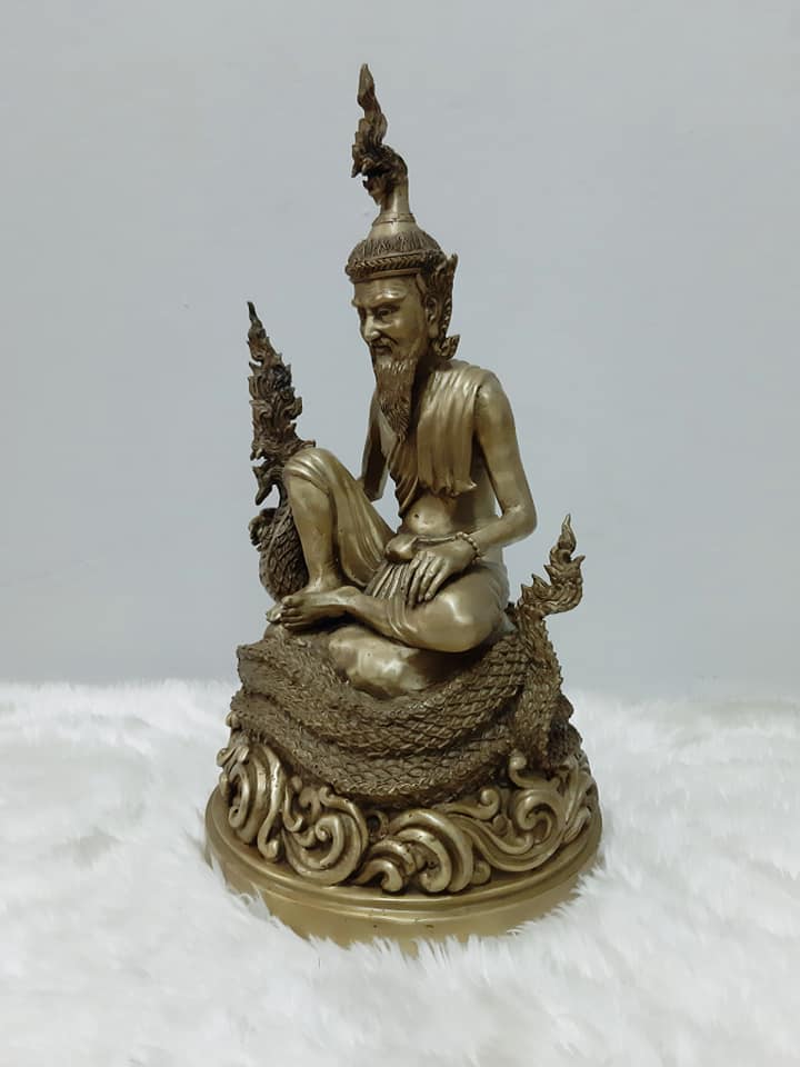 รูปหล่อ ปู่ฤาษีปู่ภุชงค์นาคราช เนื้อทองเหลือง (ขนาด สูง14นิ้ว ฐานกว้าง7.5นิ้ว)