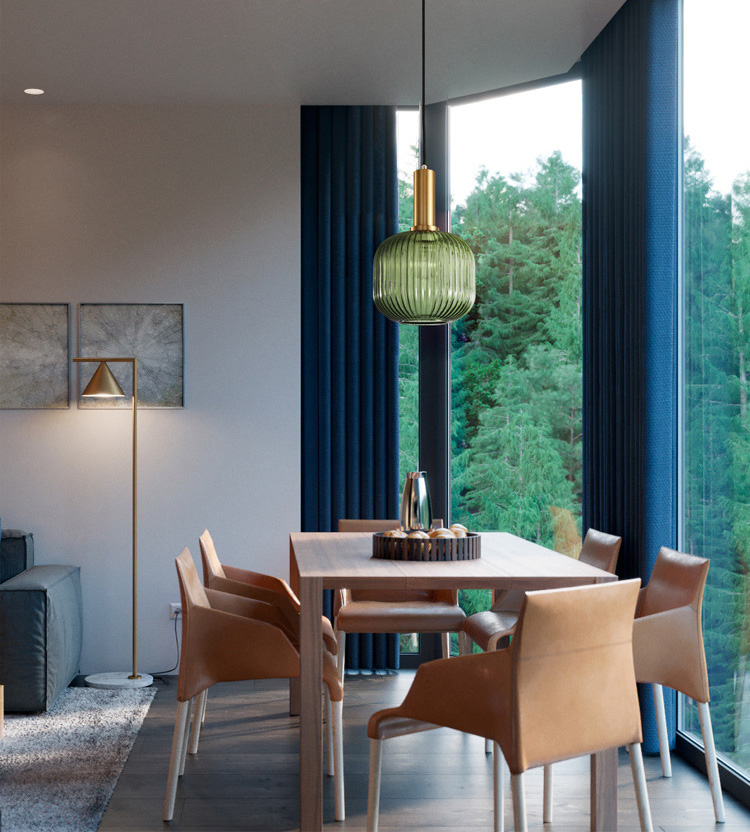 โคมไฟแขวนเพดานแก้วมีจีบด้ามสีทอง [CASA015]