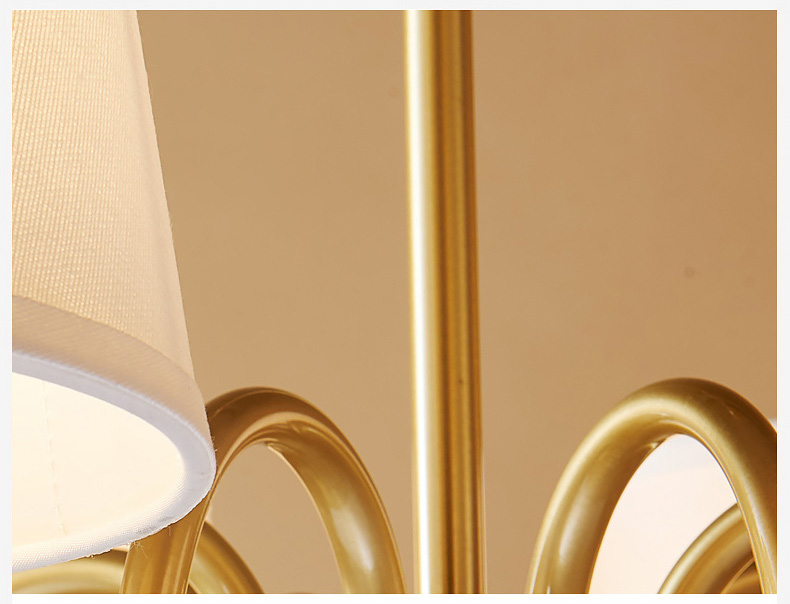 โคมไฟระย้าโครงสีทองเหลืองโป๊ะผ้าสีขาวทรงดอกเห็ดสไตล์ยุโรป [D113]