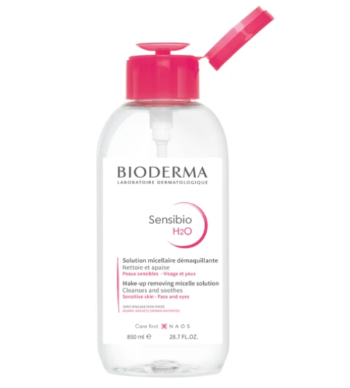 (Limited 850mL หัวปั๊ม) Bioderma Sensibio (Crealine) H2O Pump Bottle ขวดชมพูหัวปั๊ม ขนาดพิเศษทำออกมาลิมิเตดเพื่อฉลองครบรอบแบรนด์ 25 ปี สำหรับผิวบอบบางแพ้ง่าย ใช้เช็ดทําความสะอาดผิวหน้าและเครื่องสำอางได้อย่างหมดจด ไม่ระคายเคือง