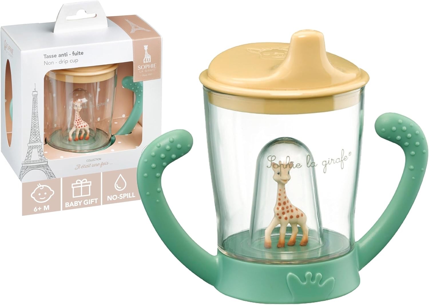 แก้วหัดดื่มยีราฟโซฟีปลอดสารพิษ Vulli Sophie la Girafe Non-Drip Cup Mascotte (Beige / Khaki)