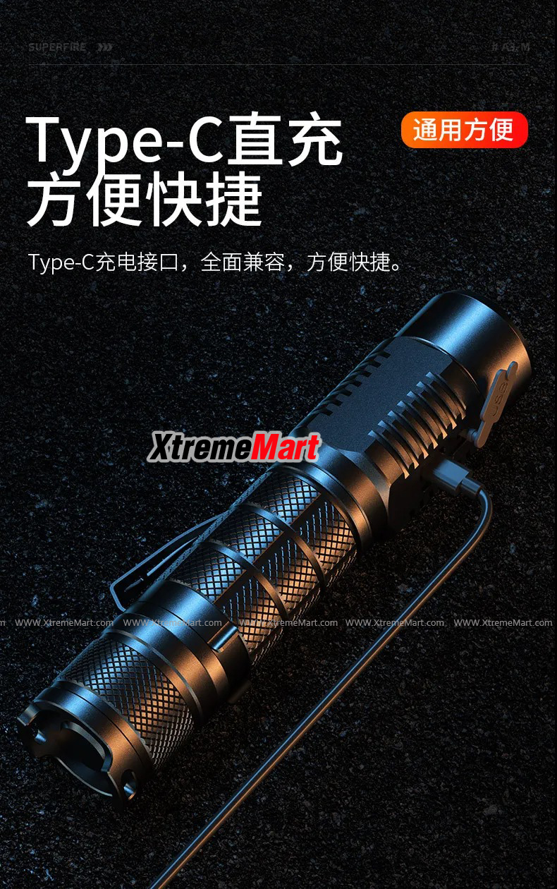 ชุดเซตไฟฉาย SupFire รุ่น A3-M XML2 แสงขาว 700 ลูเมน 5โหมด USB Rechargeable