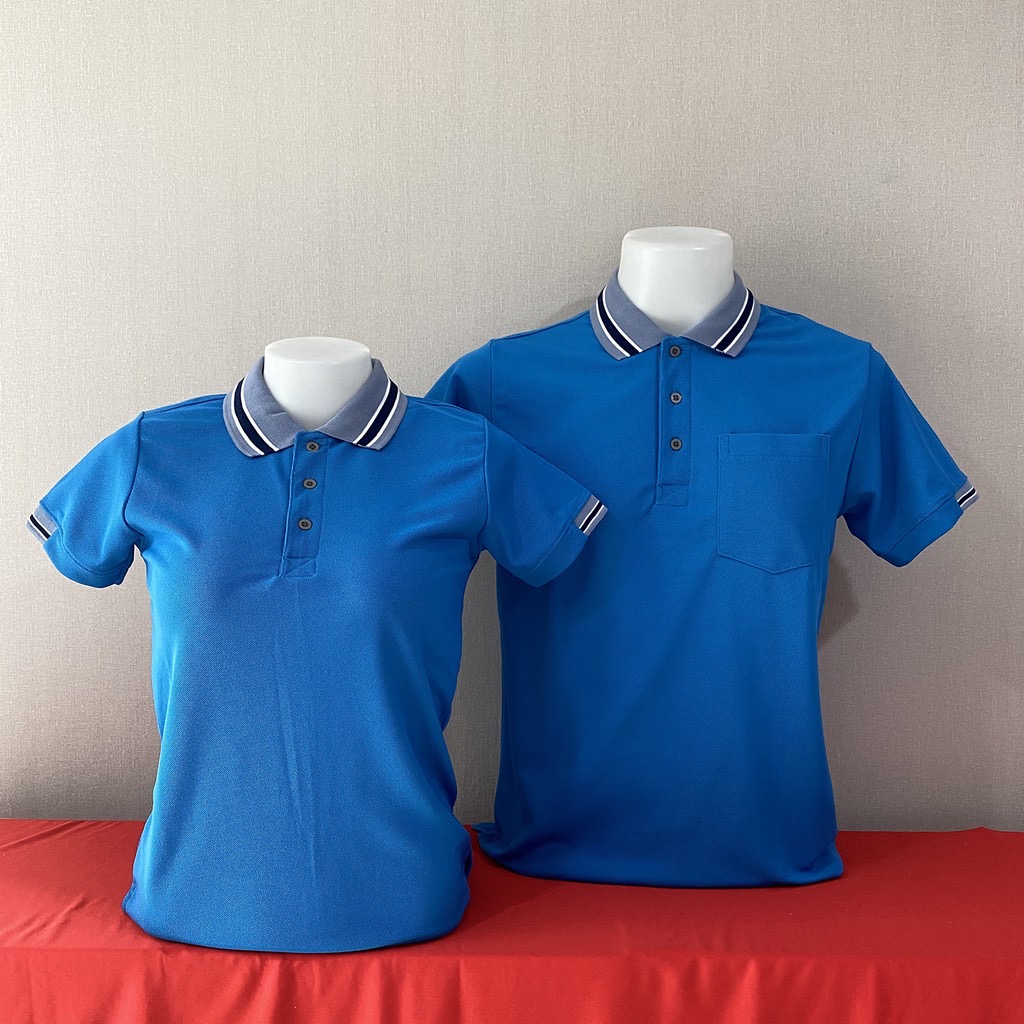 เสื้อฟอร์มพนักงาน เสื้อยืดปกโปโล เสื้อโปโลแขนสั้น สีฟ้าปกเทาขาว พร้อมส่ง SKU-03013 สีภาพ S-2XL