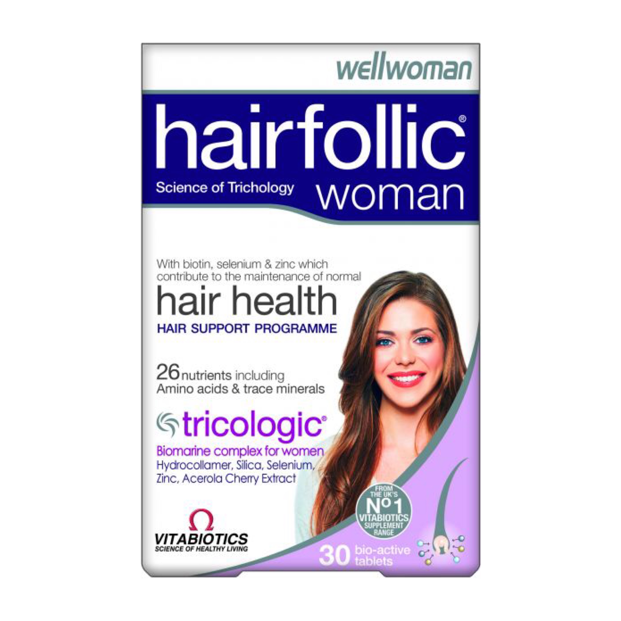 วิตามินบำรุงเส้นผมและหนังศีรษะสำหรับผู้หญิง Vitabiotics Hairfollic Woman
