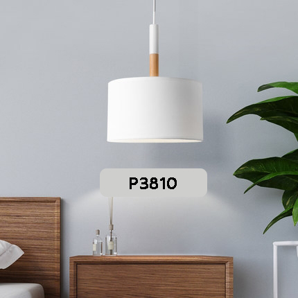โคมไฟแขวนเพดานโป๊ะผ้าหัวไม้สไตล์โมเดิร์น 40cm [P3810]