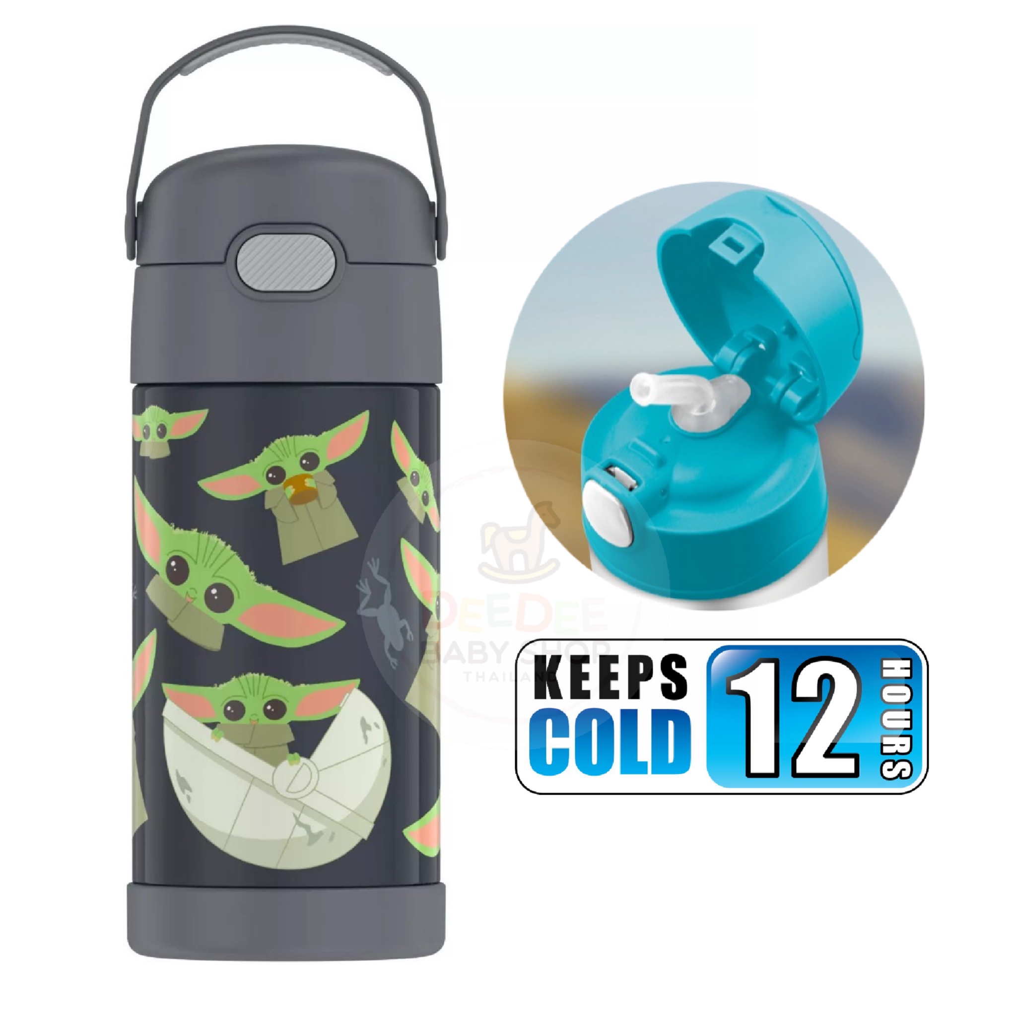 กระติกน้ำสเตนเลสรักษาอุณหภูมิ Thermos Star Wars Baby Yoda FUNtainer Vacuum Insulated Stainless Steel Bottle 12OZ with Bali Handle