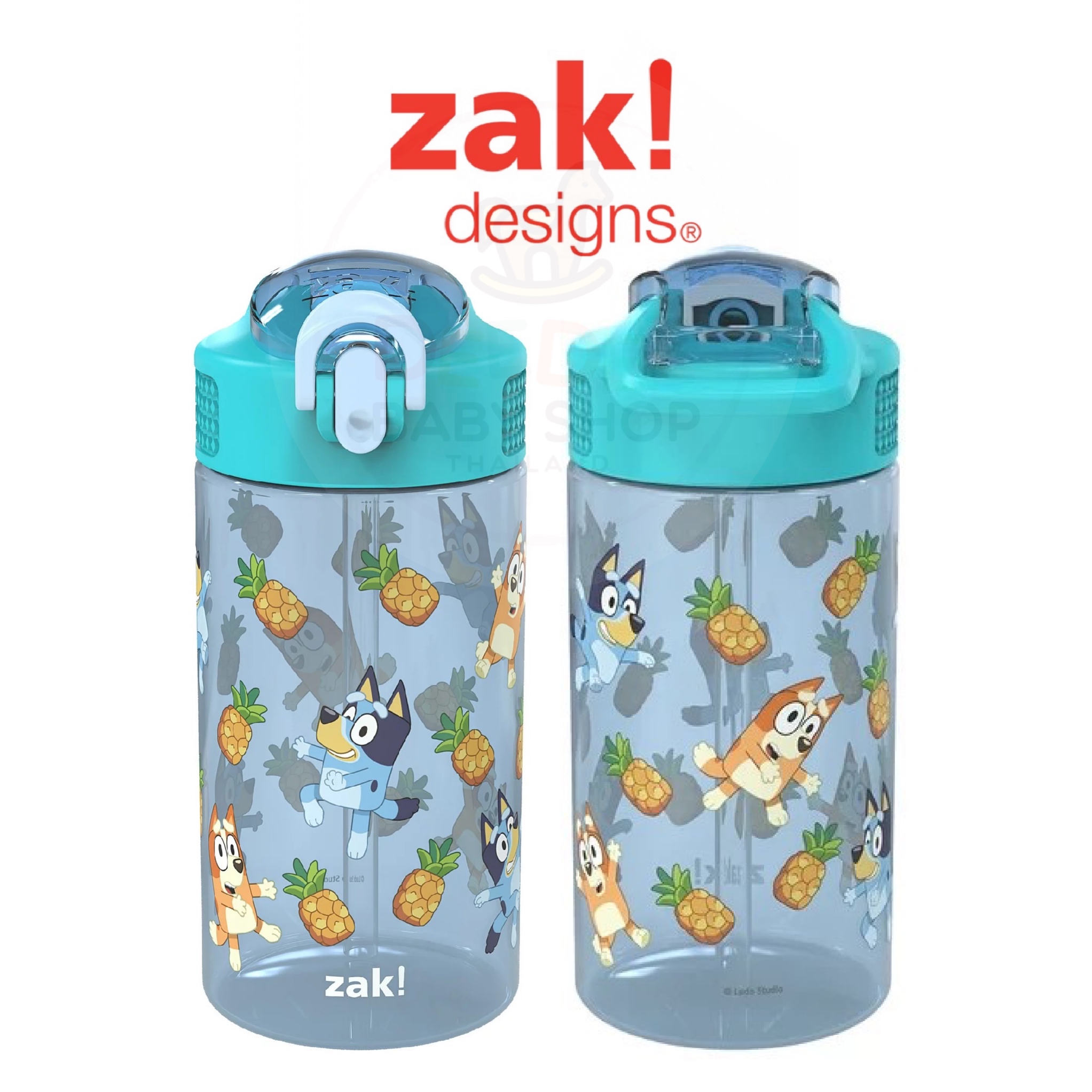 กระติกน้ำพร้อมหลอดดื่มสำหรับเด็ก Zak! Bluey 16 Oz. Reusable Water Bottle with Straw (Blue)