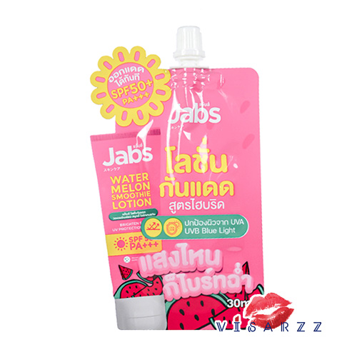 (แตงโม 1 กล่อง 4 ซอง) Jabs Watermelon Smoothie Lotion SPF50+ PA+++ 30mL 1 กล่อง 4 ซอง แจ๊บส์ครีมกันแดดแตงโม ผสานไฮยาลูรอนิค เพิ่มความชุ่มชื้น