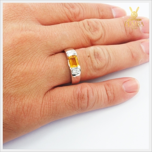 แหวนซิทรินแท้ เงินแท้925 ชุบทองคำขาว แหวนพลอยแท้