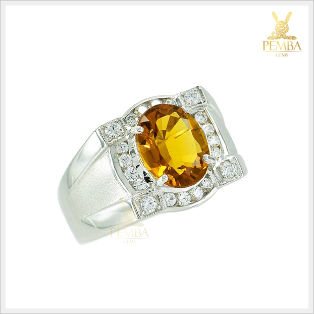 แหวนซิทรินแท้ แหวนพลอยซิทริน สีเหลืองทองงดงาม สะดุดตาเต็มๆ นิ้ว