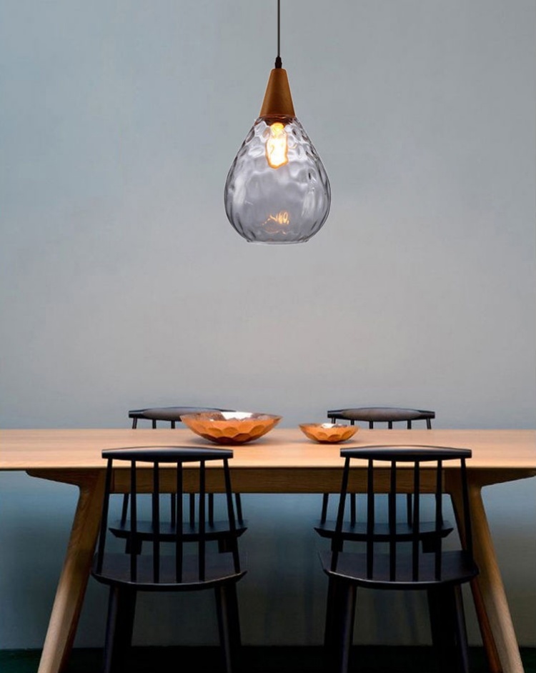 โคมไฟแขวนเพดานแก้วรูปทรงหยดน้ำตกแต่งหัวไม้ [RLW-16]