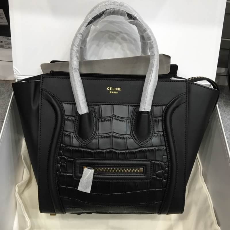 กระเป่า celi micro luggage tote bag 10 นิ้ว สีดำลายหนังจระเข้ พร้อมกล่อง