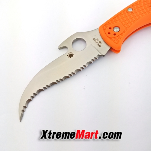 มีดพับ Spyderco สีส้ม Emerson Wave Combo Edge VG-10 Blades Handle C12SBK2W