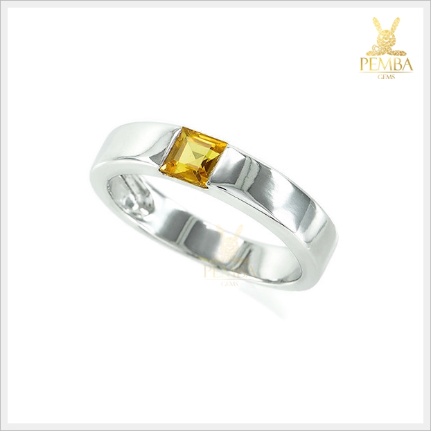 แหวนบุษราคัมแท้ ทรงสี่เหลี่ยม มีสไตล์ ใส่เพิ่มความอย่างมั่นใจ แหวนพลอยแท้