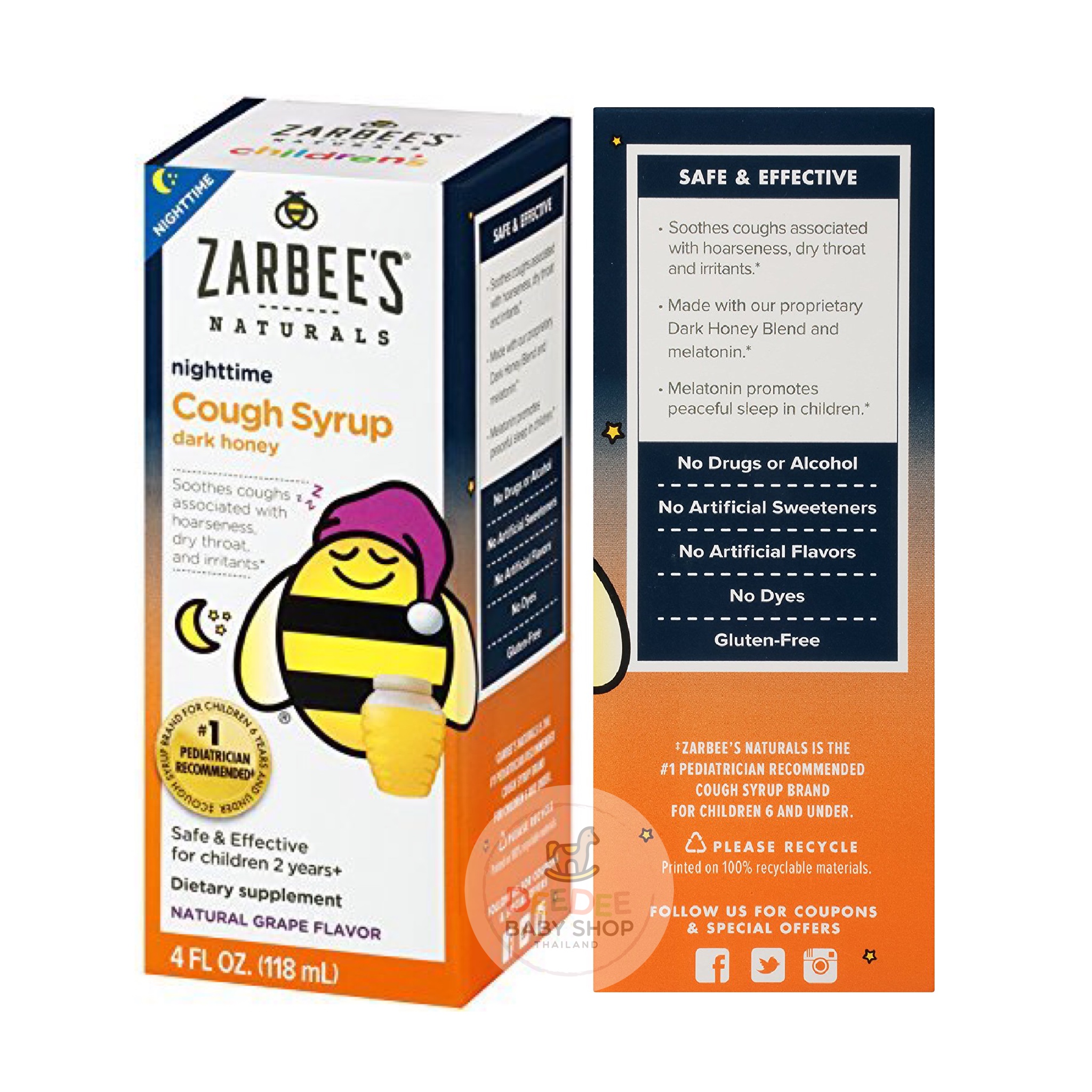 สมุนไพรบรรเทาอาการไอช่วงกลางคืนสำหรับเด็ก ZARBEE'S Naturals Children's Nighttime Cough Syrup Dark Honey