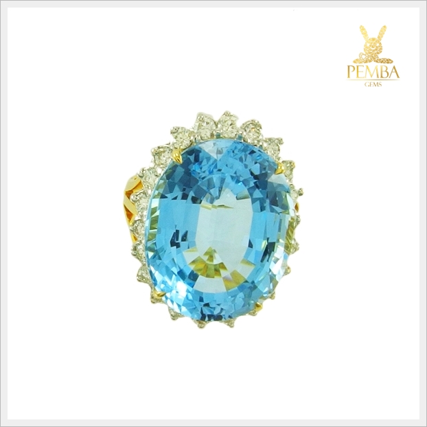 แหวนสวิสบลูโทแพซแท้ ทองแท้ เพชรแท้(สามารถสั่งทำได้ค่ะ)