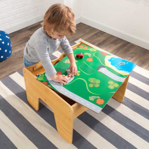 โต๊ะกิจกรรมสำหรับเลโก้พร้อมชุดรถไฟ Kidkraft 2-in-1 Activity Table with LEGO-Compatible Board and Train Set (Natural)